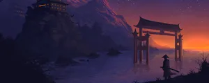 1200x480 Samurai Silhouette Wallpaper
