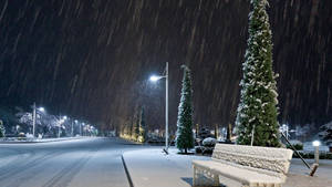 1366 X 768 Winter Road Raining Wallpaper