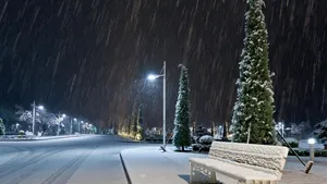 1366 X 768 Winter Road Raining Wallpaper