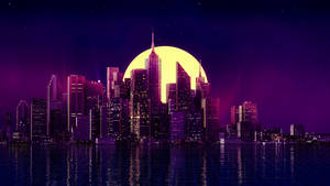 1440p Hd Purple Aesthetic City Moon Wallpaper