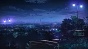 1920 X 1080 Night City Bench Wallpaper
