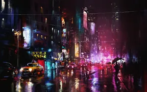 1920 X 1080 Night City Painted Artwork Wallpaper