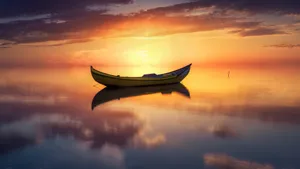 1920x1080 Hd Boat Reflection Sunset Wallpaper