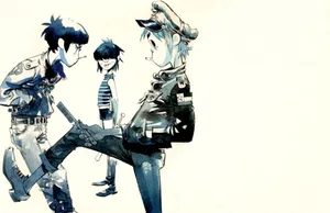 2-d, Noodle, And Murdoc Gorillaz White Wallpaper