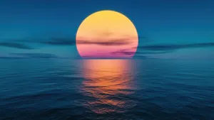 2560 X 1440 Orange Sun On Dark Blue Sea Water Wallpaper