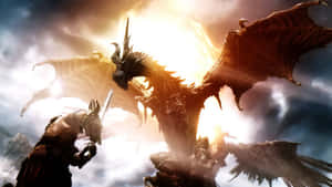 2560 X 1440 Skyrim Sunset Red Dragon Wallpaper