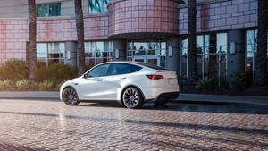 2560x1440 Car White Tesla Model Y Wallpaper