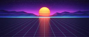 3440x1440 Neon Sunset Gridline Art Wallpaper