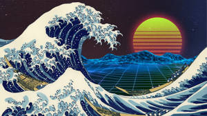 3840x2160 Monitor Retro Great Wave Wallpaper