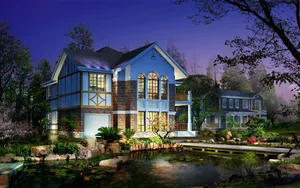 3d Blue House Wallpaper