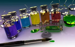 3d Glass Vials With Brush Wallpaper