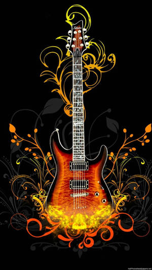 3d Guitar Floral Abstract Wallpaper