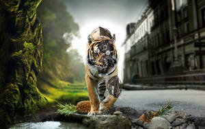 3d Hd Cyborg Tiger On Street Wallpaper