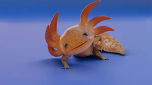 3d Orange Axolotl In Blue Wallpaper