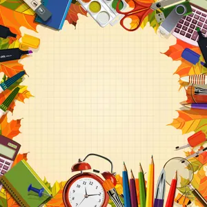 3d School Supplies Border Design Wallpaper