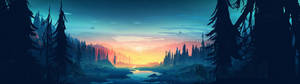 4k Dual Monitor Art Of Forest At Sunset Wallpaper