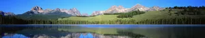 4k Dual Monitor Lake With View Of Mountains Wallpaper