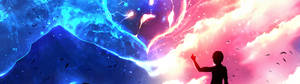 4k Dual Monitor Man Reaching Out To Lights Wallpaper