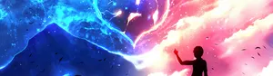 4k Dual Monitor Man Reaching Out To Lights Wallpaper