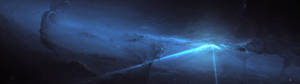 4k Dual Monitor Night Sky With Blue Light Wallpaper
