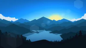 4k Flat Graphic Art Sunrise Mountains Wallpaper