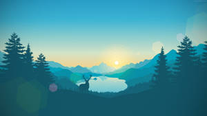 4k Flat Sunrise Reindeer And Pine Trees Wallpaper