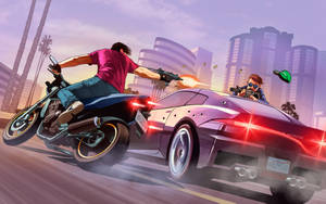 4k Gta 5 Men Shooting From Vehicles Wallpaper