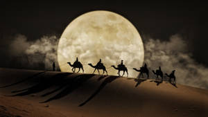 4k Laptop Silhouettes Desert Moon Wallpaper