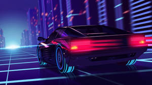 4k Neon Car At Neon City Wallpaper