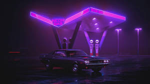 4k Neon Gas Station Wallpaper