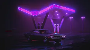 4k Neon Gas Station Wallpaper
