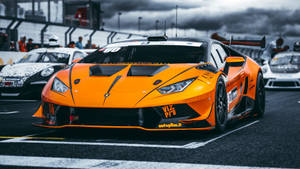 4k Orange Car Among White Cars Wallpaper