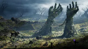 5k Hands Architecture Fantasy Wallpaper