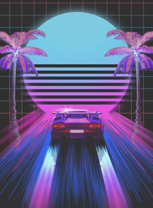 80s Style Car And Tropical Palm Wallpaper