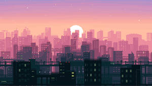 8bit Pixel Anime City Sunset Wallpaper