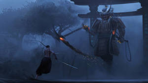 8k Samurai And A Giant Wallpaper