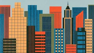 90s Mid-century Modern Buildings Graphic Wallpaper