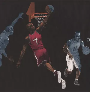 A Basketball Player Is Dribbling In The Air Wallpaper