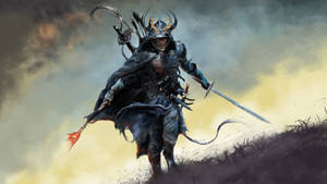 A Battle-ready Samurai Warrior March Across Frozen Terrain Wallpaper