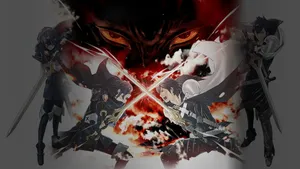 A Black And White Anime Poster With Two Swords Wallpaper