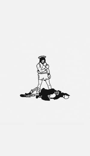 A Black And White Illustration Of A Man With A Knife Wallpaper