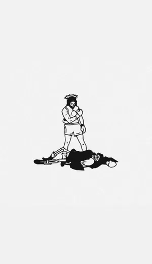 A Black And White Illustration Of A Man With A Knife Wallpaper