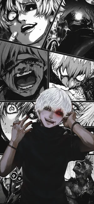 A Black And White Image Of A Character With White Hair Wallpaper
