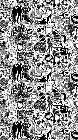 A Black And White Pattern With Many Different People Wallpaper