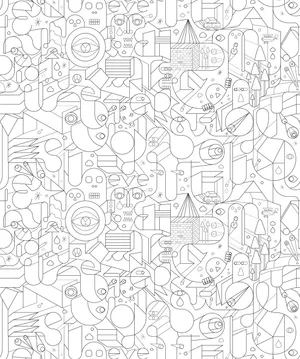 A Black And White Pattern With Various Objects Wallpaper