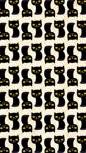 A Black And Yellow Cat Pattern On A White Background Wallpaper