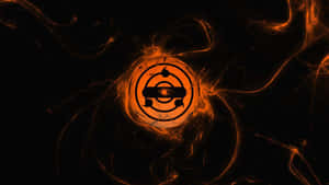 A Black Background With An Orange Flame Logo Wallpaper