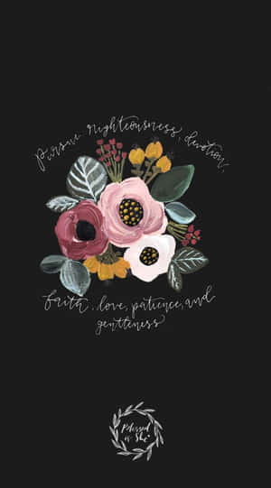 A Black Background With Flowers And A Quote Wallpaper