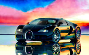 A Black Car Is Reflected In The Water Wallpaper