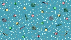 A Blue Background With Colorful Confetti And Confetti Wallpaper